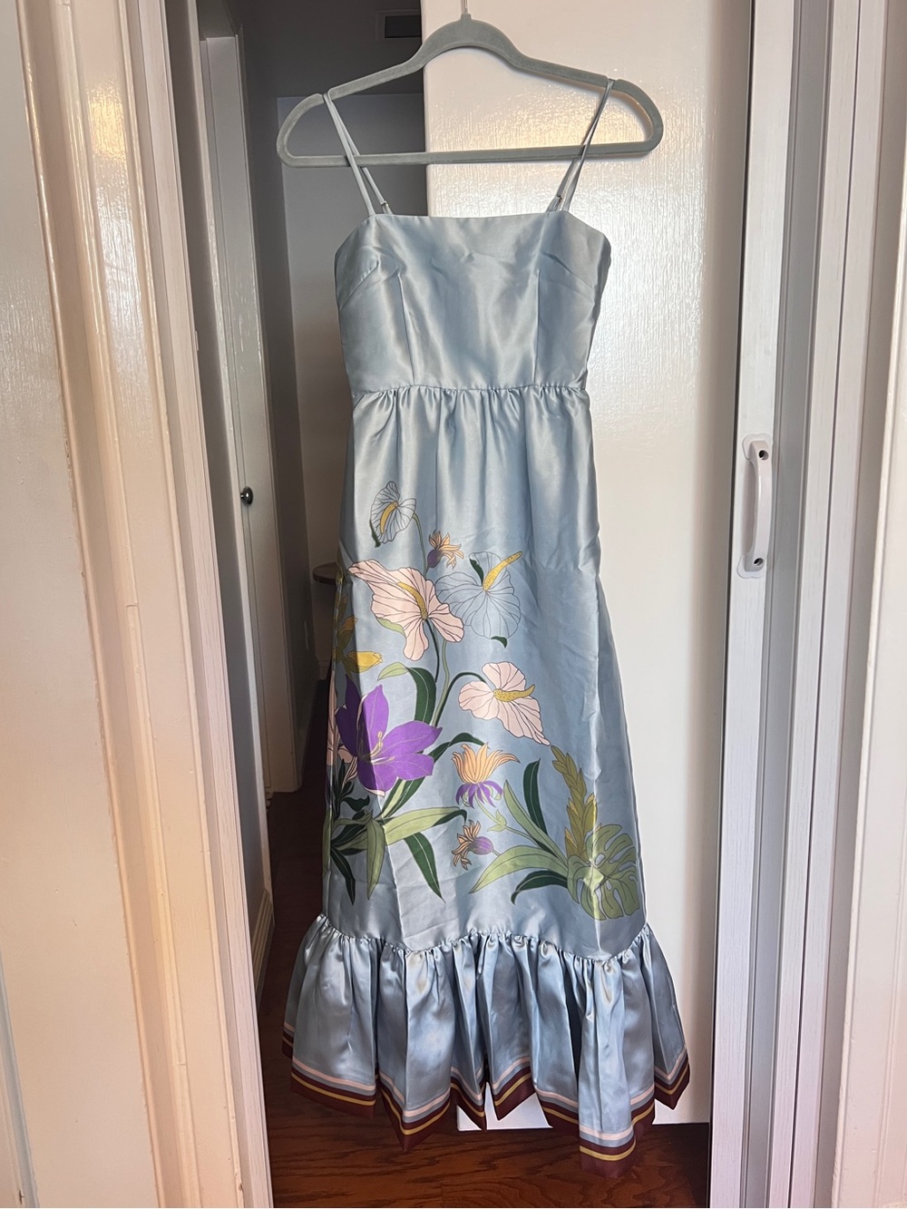 ALEMAIS Alfie Midi Dress Sleeveless Light Blue Floral Midi Dress, US2 4 6 8 - Picture 5 of 11
